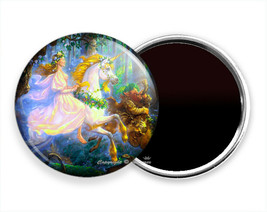 Whimsical Forest Fairy Girl Riding Unicorn Fridge Refrigerator Magnet Gift Idea - £10.84 GBP+