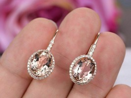 4Ct Oval Cut Simulated Morganite Diamond Drop/Dangle Earrings 14K RoseGold Over - £91.71 GBP