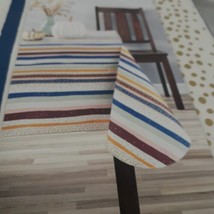 Harvest Peva Tablecloth 60x84&quot; Rectangle Stripes With Gold Dots New With... - $14.49