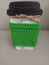 Handmade Crocheted Coffee Cup Cozy/Sleeve-Bright Green-New-Makes A Great... - £7.99 GBP
