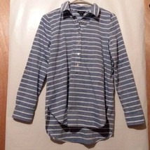 Nautica Blue &amp; White Striped Button Down Long Sleeve Top Small Shirt - £7.75 GBP