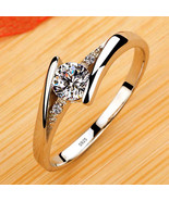 Luxury Classic 18K White Gold Color Ring Solitaire 2 Carat Zirconia Ring... - £14.15 GBP
