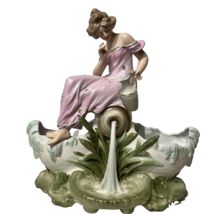 Antique German Bisque Porcelain Vase Planter Lady Maiden on Water Fountain - £154.92 GBP