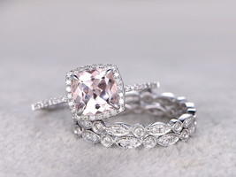 1CT Morganite &amp; Diamond 14k White Gold Finish Halo Engagement Ring Set - $71.05