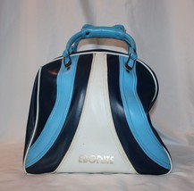 Vintage Ebonite Blue Bowling Ball Bag with Stripes Single Ball Rack Snap... - $49.49