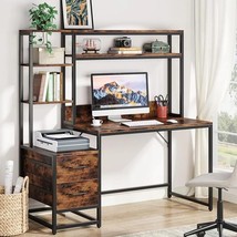 55 Inch Computer Desk with 2 Drawers and Storage Shelves, Study Writing Gaming T - £316.10 GBP