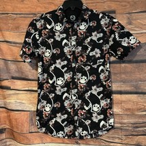 Obinsun Shirt Small Grim Reaper Button Up Short Sleeve Floral Ghost Skul... - £14.45 GBP