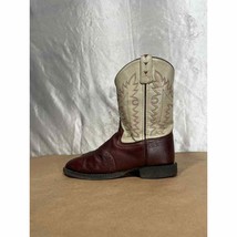 Old West Brown &amp; Cream Leather Western Cowboy Boots Boys Youth 4.5 - £16.06 GBP