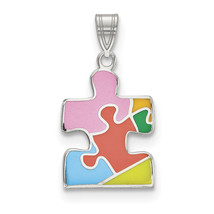 Silver Rhod-plated Enameled Autism Puzzle Piece Pendant QC9337 - $72.74