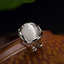 S925 Pure Silver Inlaid Black Chalcedony Agate White Cat Eye StSquare Geometric  - £57.94 GBP