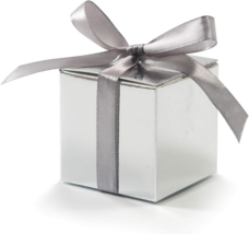 Party Favor Gift Boxes 2&quot; Square w/ Ribbons Silver for Weddings Baby Showers - £12.78 GBP