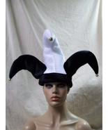 Oversized Black White Jester Hat Jingles 3 Horn Court Joker Fool Clown B... - $441.72 MXN
