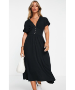 Asos Midi Tea Dress US Sz Babydoll 12 Black Stretch Knit Quiet Luxury Ol... - €42,54 EUR