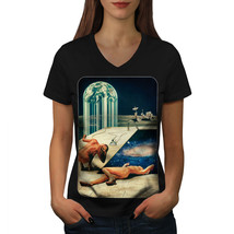 Naked Moon Landing Shirt Swim Pool Women V-Neck T-shirt - £9.76 GBP