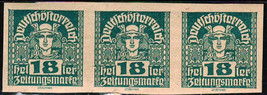 AUSTRIA 1921 Very Fine Newspaper MNH Imperf. Strip of 3 Stamps Scott # P38 - £0.77 GBP