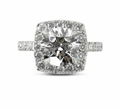 Halo Engagement Ring 2.50Ct White Round Cut Diamond Solid 14k White Gold Size 8 - £220.94 GBP