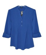 NWT Ava & Grace Size XL Cobalt Blue Solid Print Pintuck 3/4 Sleeve Top - $34.99