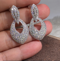 4Ct Simulated Diamond Cluster Drop Dangle Earring&#39;s 14K White Gold Plated Silver - £86.03 GBP