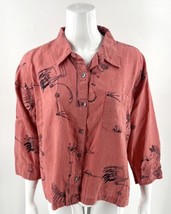 Chicos Linen Top Size L  / 2 Red Black Abstract Animal Print Button Up Shirt - £26.75 GBP