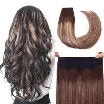 Wire Hair Extensions Human Hair Real Silky Straight Human Hair Invisible... - £21.52 GBP