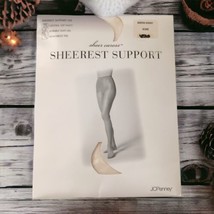 JCPenney Sheerest Caress Pantyhose Queen Short Bone Nylons Stocking Support - £14.85 GBP