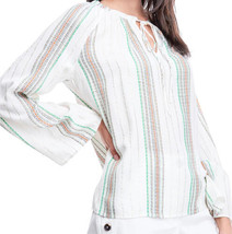 Fever Womens Striped Tie-Neck Top Size Small Color Off Wht Feel - £33.23 GBP