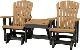 2 Adirondack Glider Chairs With Table - Cedar &amp; Black Fan Back 4 Season Set Usa - £1,138.93 GBP
