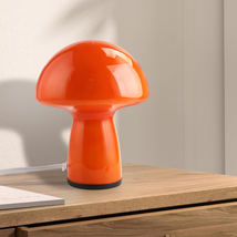 Flame Red Mushroom Lamp,Glass Mushroom Bedside Table Lamp Translucent Vi... - $43.86