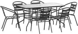 Flash Furniture Lila 7-Piece Patio Dining Set: 6-Black Metal Aluminum Sl... - £229.06 GBP