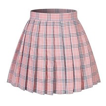 Girl&#39;s School Uniform Plaid Pleated Costumes Skirts (M, Pink Mixed White) - £15.54 GBP