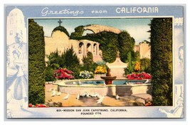 Mission San Juan Capistrano Greetings From California CA UNP Linen Postcard H25 - £2.29 GBP