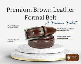Handmade Brown Leather Formal Belt: Metal Pin Buckle, Single Stitch - $1,895.83 MXN