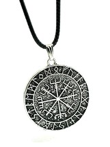 Vegvisir Pendant Necklace Viking Rune Compass Way Finder 24&quot; Cord Lace Norse - £6.30 GBP