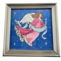 Finished Cross Stitch Angel in Pink Dress with Blue Banner and Candle Stars - €21,31 EUR