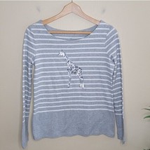Talbots | Gray White Striped Long Sleeve Tee with Sequin Giraffe, womens... - £17.02 GBP