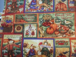 Fabric Panel SPX &quot;Count Your Blessings&quot; Flowers Pumpkin Scarecrow Apples $5 - £3.73 GBP