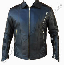 Men Elite 80&#39;S Vintage Leather Jacket Biker Quilted Rock Punk Large - £109.79 GBP