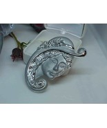 TORINO BROOCH PIN WOMAN LADY 1920&#39;s Art Nouveau HAT Floral 2.5&quot; Silver 2... - $12.86