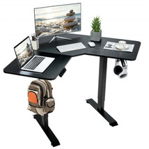 Electric Standing Desk L-shaped with 4 Memory Positions and LCD Display-Black - £316.67 GBP