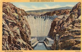 Boulder Dam Vintage Linen Unposted Postcard Downstream Face Colorado River - £11.63 GBP