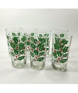 7 Holiday Glasses Red Green Holly Berry 12 Oz Christmas Glass Tumbler Set - £18.08 GBP