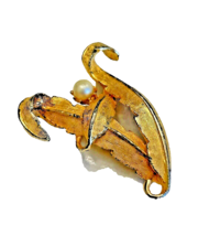 Brooch Pin Gold Tone and Pearl Leaf Marked BSK Costume Jewelry Vintage E... - £13.32 GBP