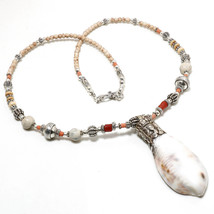 Cowrie Shell Red Coral White Beads Handmade Jewelry Necklace Nepali 18" SA 542 - £14.54 GBP