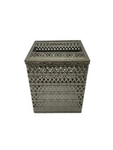 Hollywood Regency Square Cube Filigree Silver Metal Tissue Box Cover - £26.15 GBP