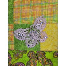 Table Runner Patchwork Quilted 30x15in Yellow Green Table Decor Butterfly Wavy - $16.71