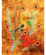 Amate Bark Painting, Abstract Flora &amp; Fauna, Vintage Mexican Folk Art - $40.26 CAD