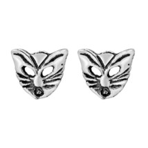 Minimalist Cute Cat Mask Animals Jewelry Mini Sterling Silver Stud Earrings - £7.15 GBP