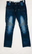 RAW X Mens Moto Biker Jeans 30x30 Stretch Fabric Regular Fit Blue Denim - £38.77 GBP