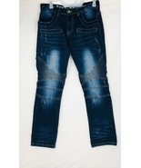 RAW X Mens Moto Biker Jeans 30x30 Stretch Fabric Regular Fit Blue Denim - $49.11