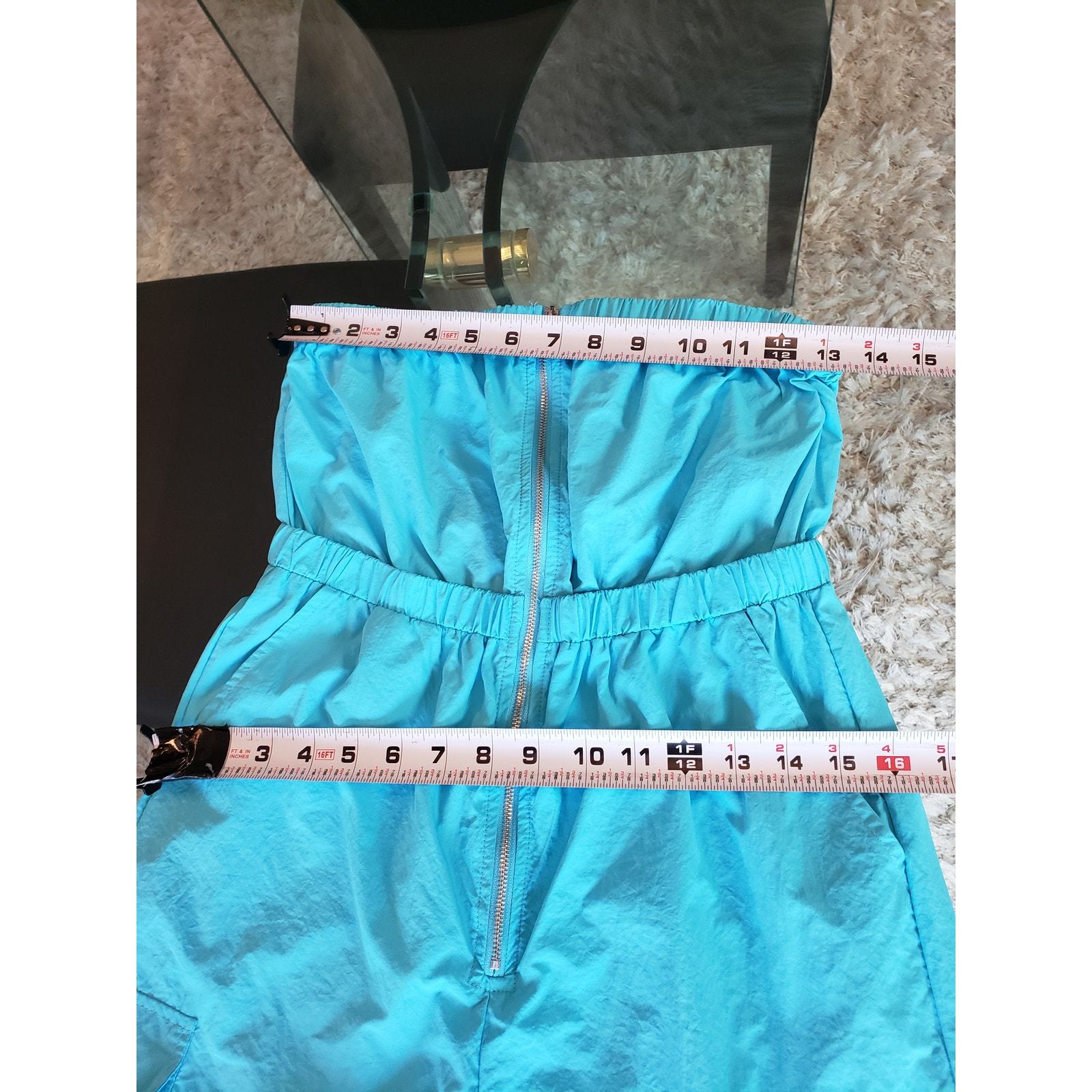 Fashion Nova Jumpsuit Womens S Blue Off Shoulder Pockets Tapered Leg Zip Front Item image 9